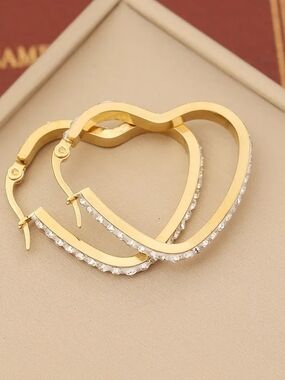 Gold Heart Hoop Earrings with Crystals - Women Jewelry